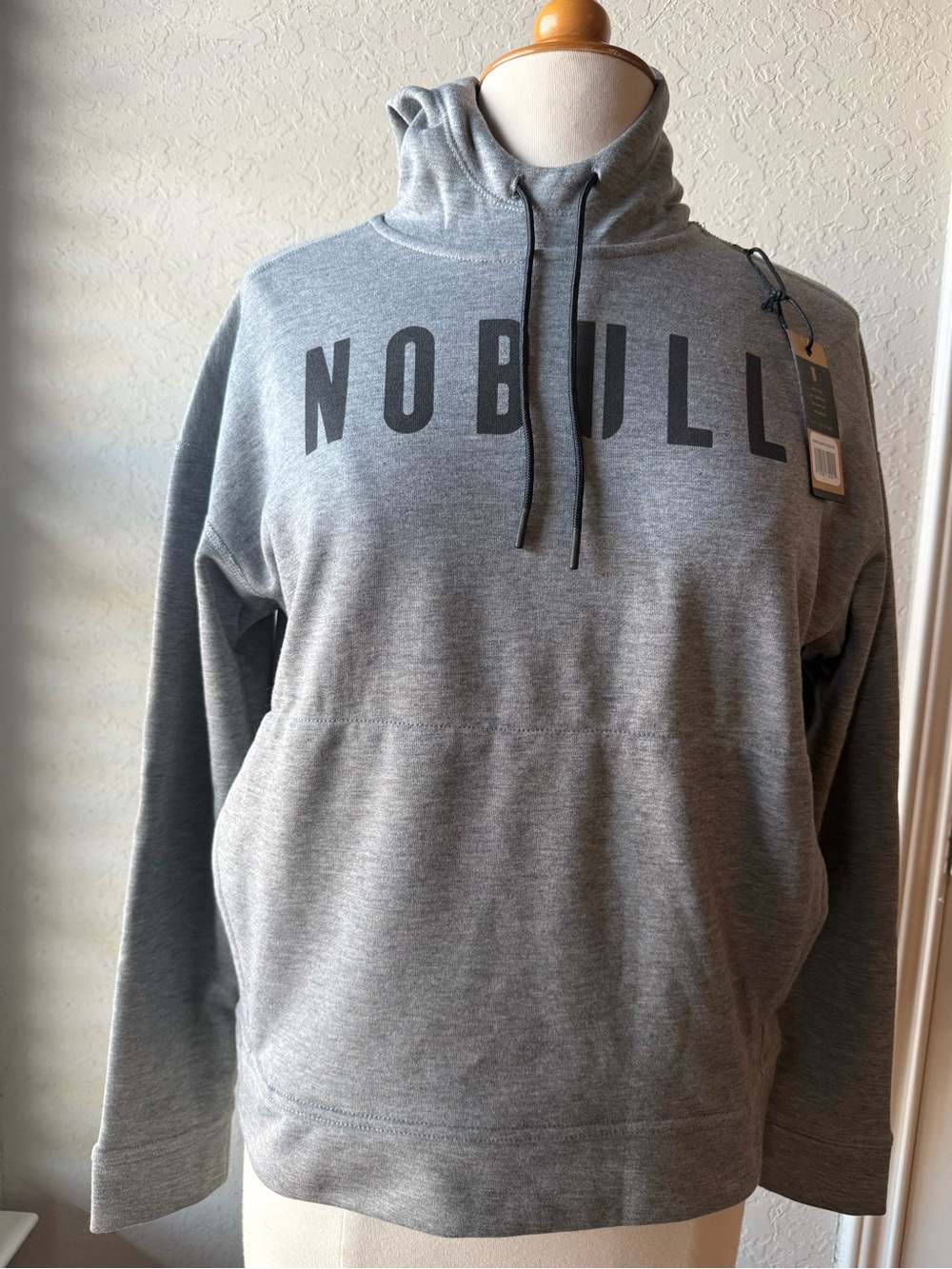 NOBULL Men's Heather Gray Hooded Pullover with Black Logo